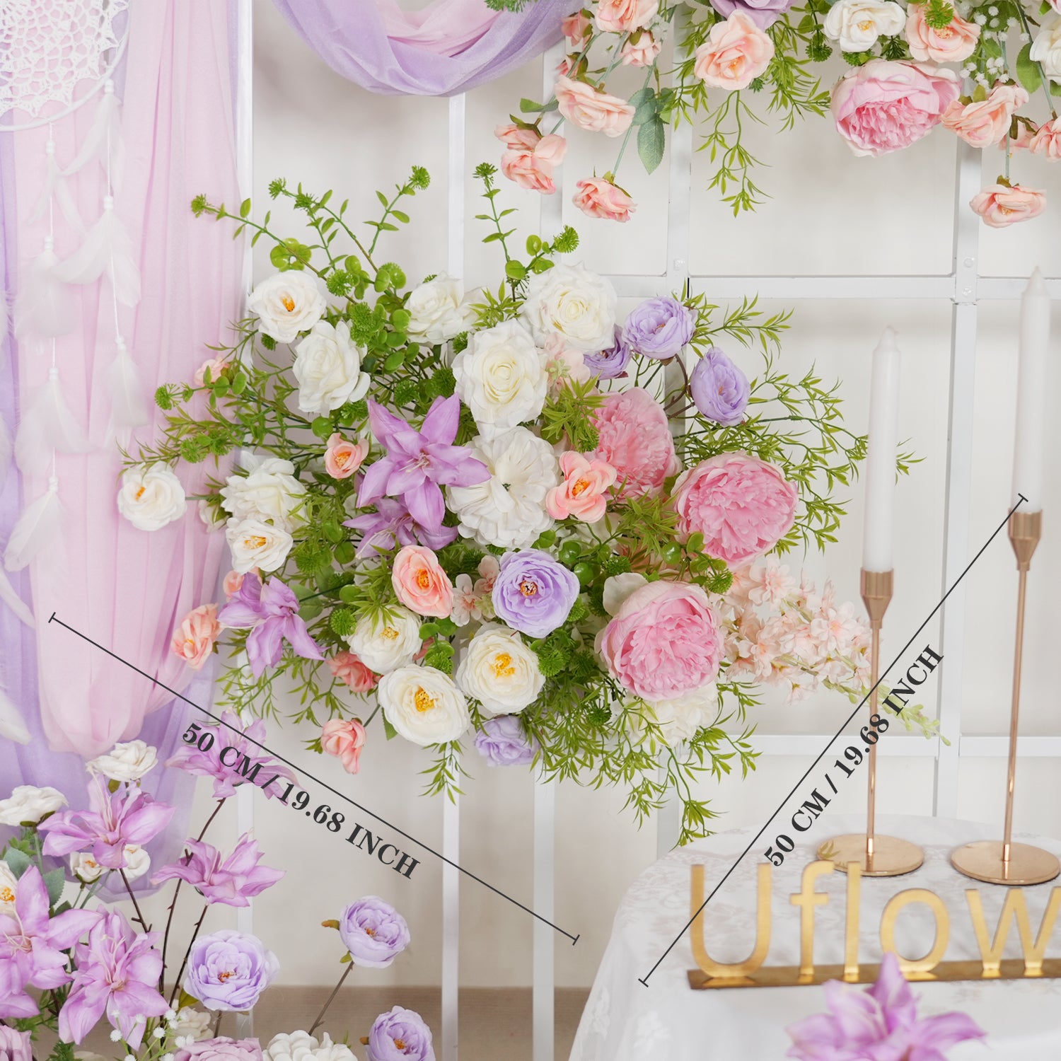 Uflower Artificial Purple Pink Wedding KT Backdrop Flower Row Decor